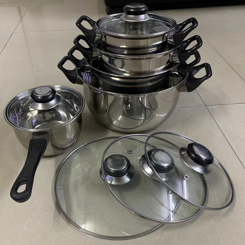 潮州互发外贸不锈钢套锅带盖奶锅汤锅燃气炉通用锅具炊具套装详情5
