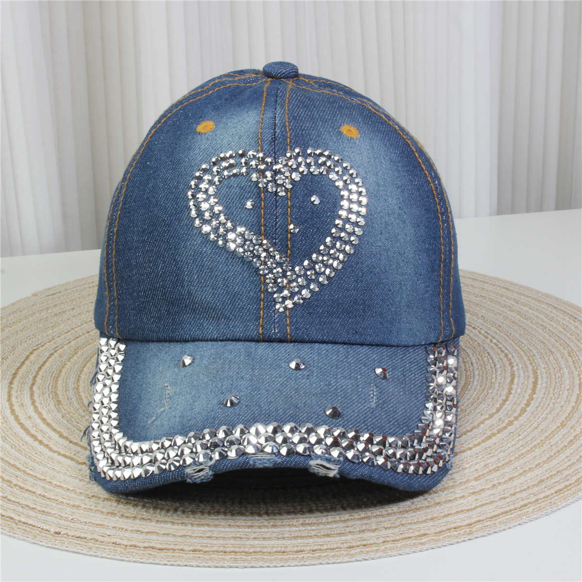 2024新款女士水钻镶钻牛仔布时尚洋气鸭舌帽休闲显脸小成人棒球帽详情24