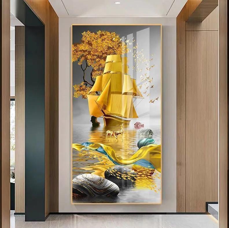 九鱼图玄关画入户画客厅挂画现代轻奢装饰画大气竖版走廊过道壁画详情5