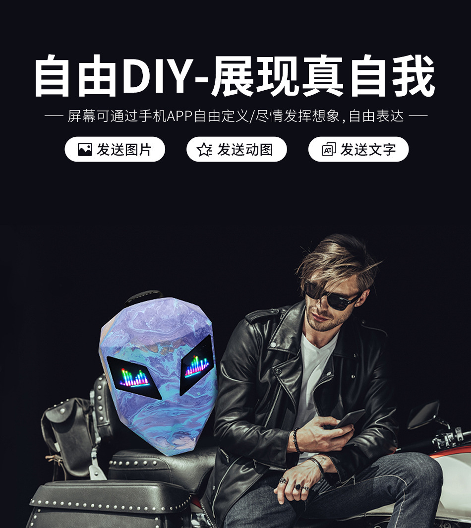 跨境新款钢铁侠背包机车发光LED防水摩托车骑行头盔包全盔双肩包详情4