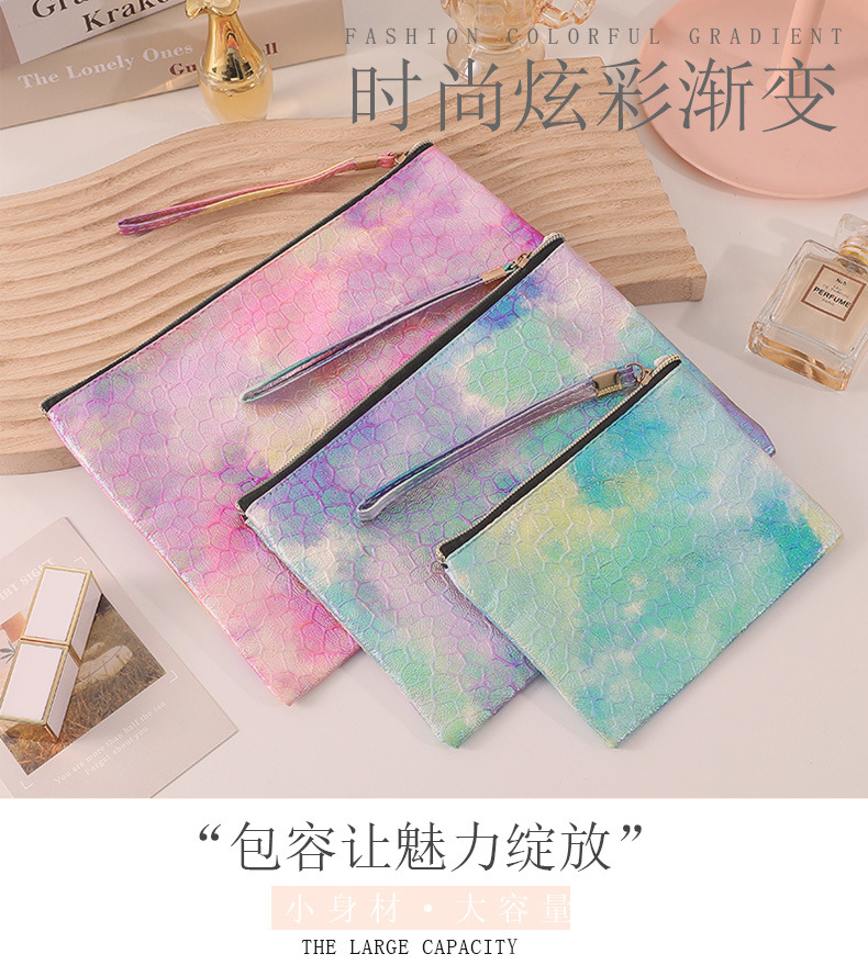 超轻炫彩镭射化妆包高颜值女士便携零钱收纳包带腕带大容量手机包详情1