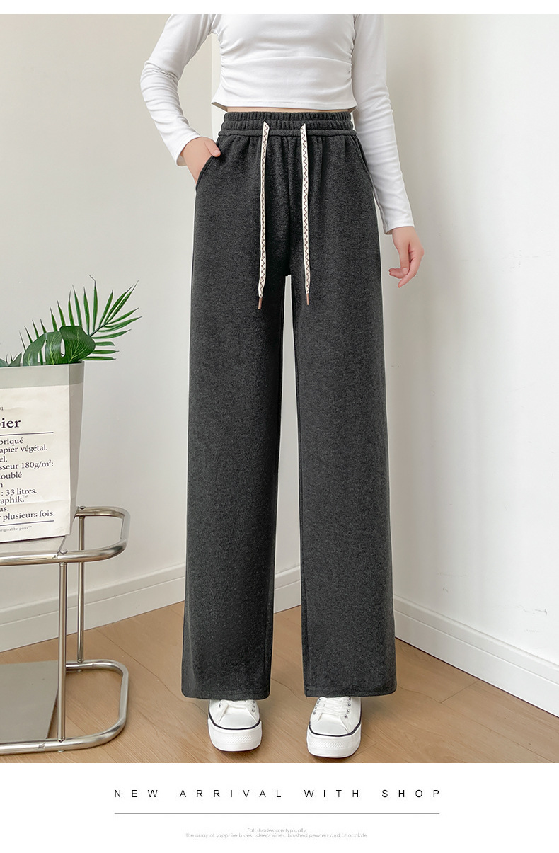 秋季窄版垂感阔腿裤2025宽松休闲冰丝运动裤黑白色裤子新款女详情15