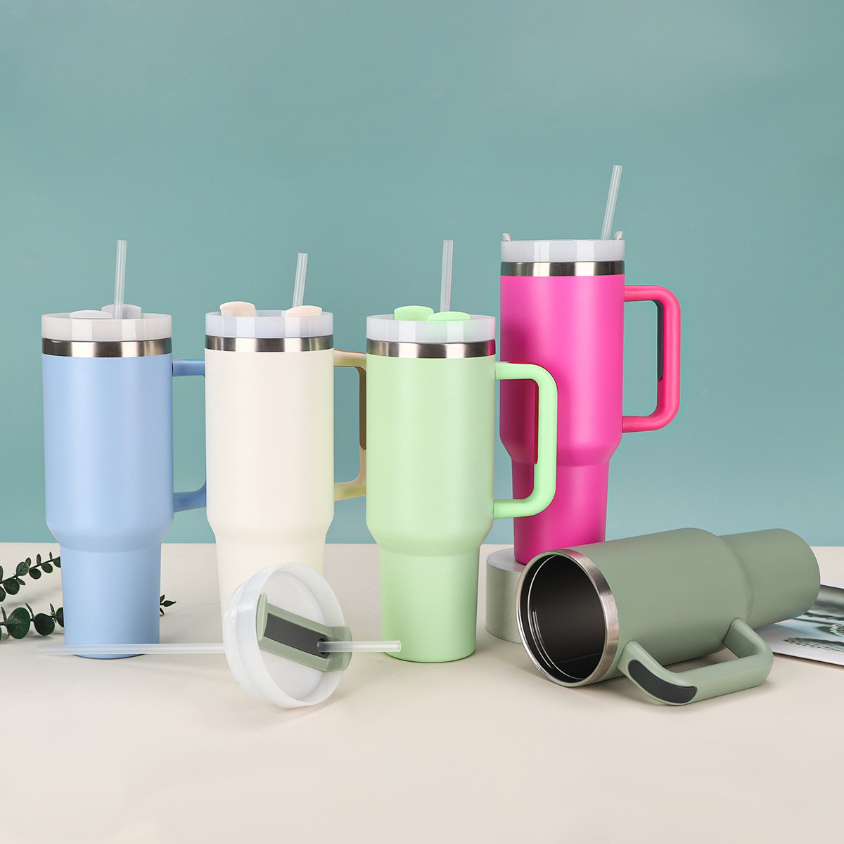 跨境热销纯色304不锈钢保温杯便携保冷时尚汽车杯户外简约吸管杯详情3