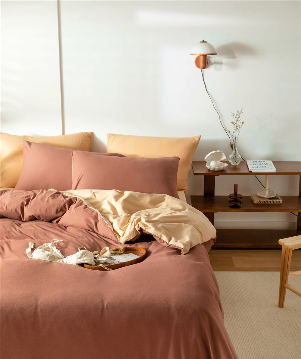 ins Japanese-style solid color all-cotton knitted cotton four-piece set, skin-friendly nude sleeping plain double-layer Indian cotton bed sheet pic 166