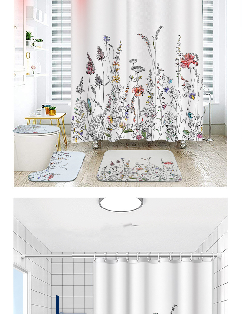 Cross-border hot sampling bath curtain, waterproof curtain, anti-mold, no need for drilling, bathroom curtain, waterproof fabric, shower partition curtain pic 10