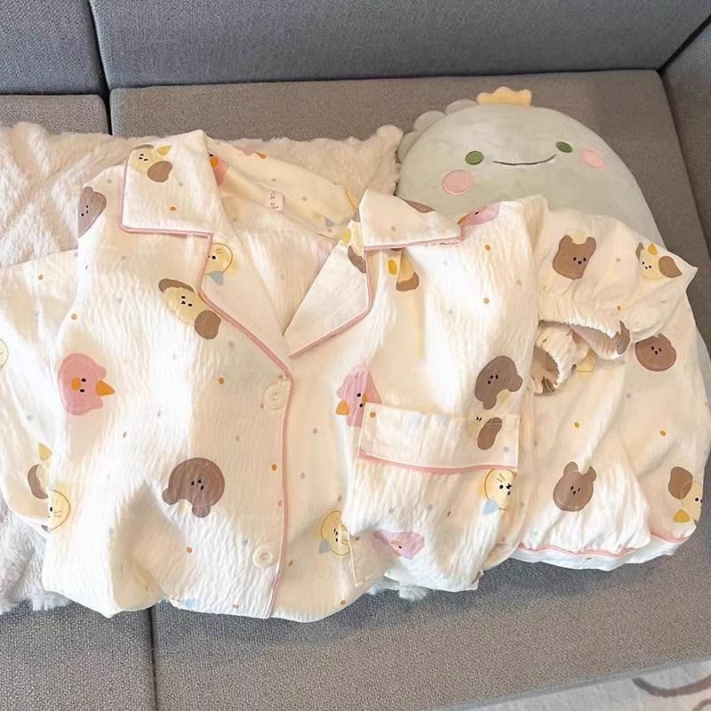 Pajama Women Summer Cloud Cotton 2024 New Style sweet and cute cardigan casual short-sleeved and short-shorts home wear set pic 11