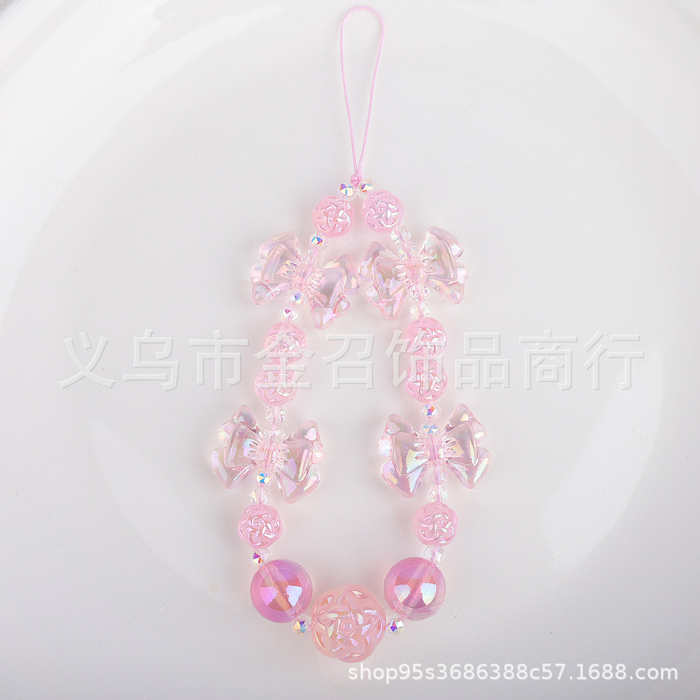 2024 New color-plated bow phone chain, fashionable and fresh phone case lanyard, anti-loss and anti-drop wrist strap for girls pic 5