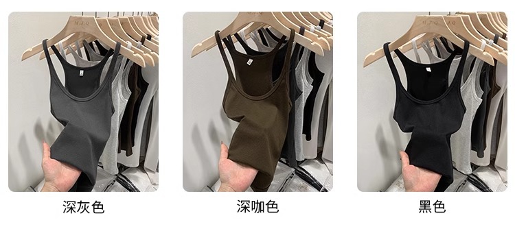 一件代发甜辣U领红色吊带女春夏修身螺纹内搭上衣美式细肩带背心详情3