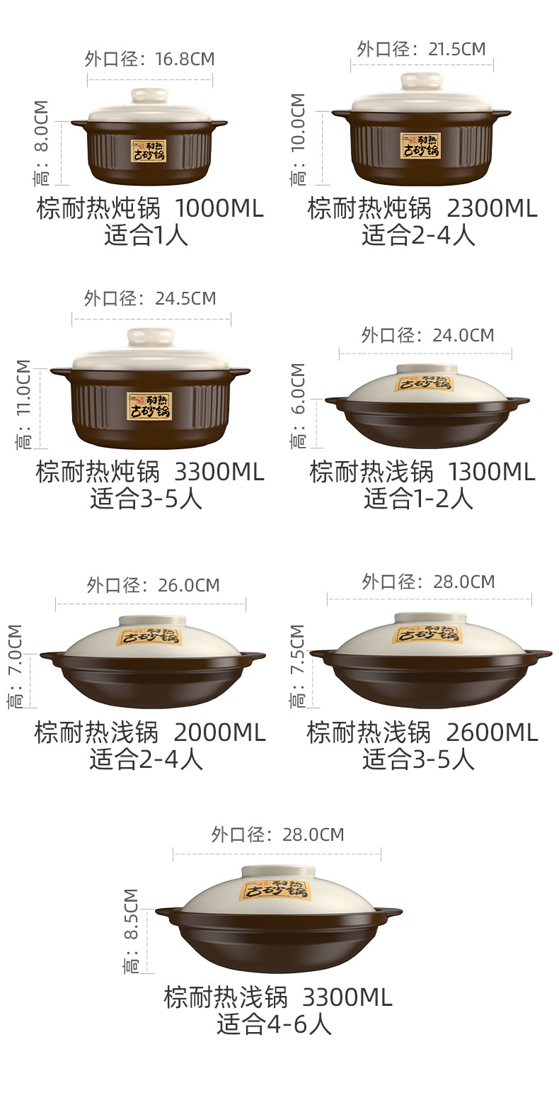 家用耐热砂锅浅锅煲仔饭商用可批发大容量燃气灶专用砂锅干烧不裂详情12