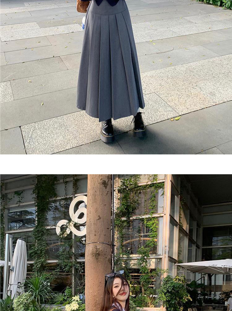 灰色百搭通勤高腰百褶半身裙女2025年春秋季宽松遮跨显瘦A字伞裙详情21