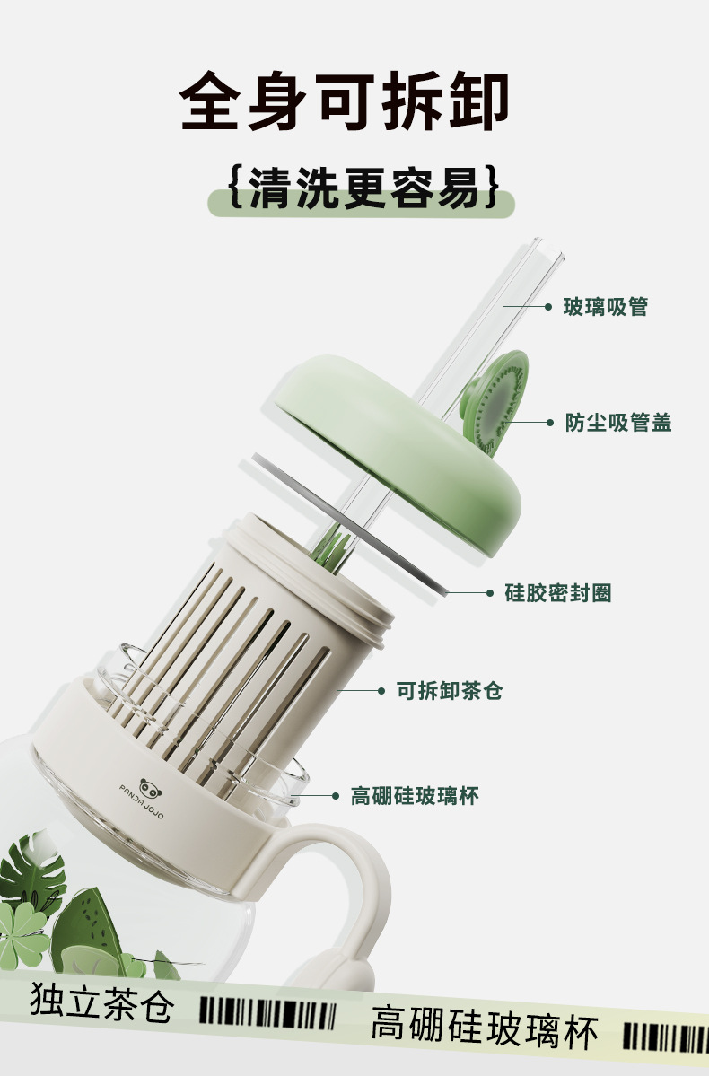 现货批发刻字LOGO冷萃杯花茶杯带茶仓高硼硅玻璃吸管水杯礼品定制详情5