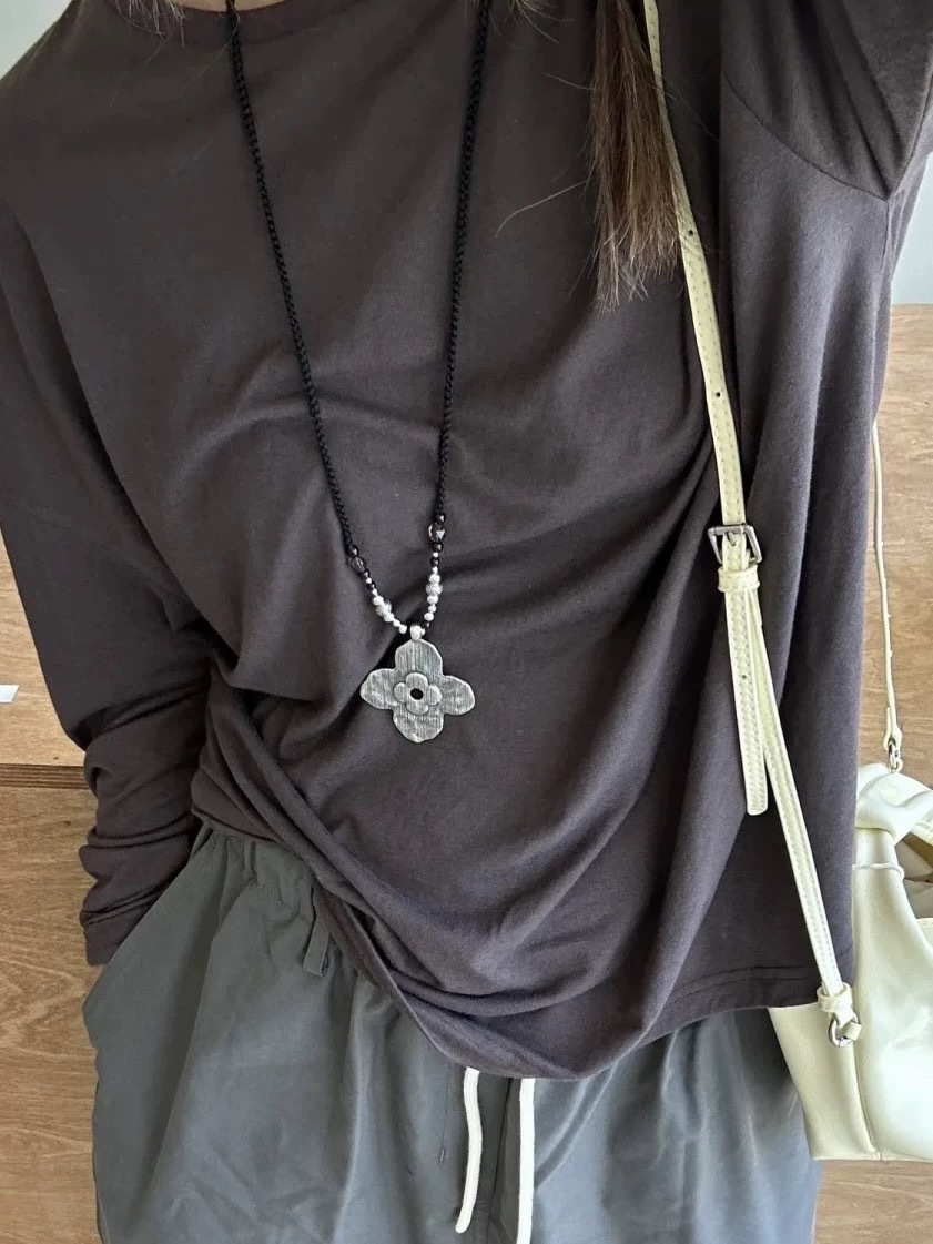 PIC*家烧银花朵项链夏季民族风复古做旧精致高级感繁花长款锁骨链详情8