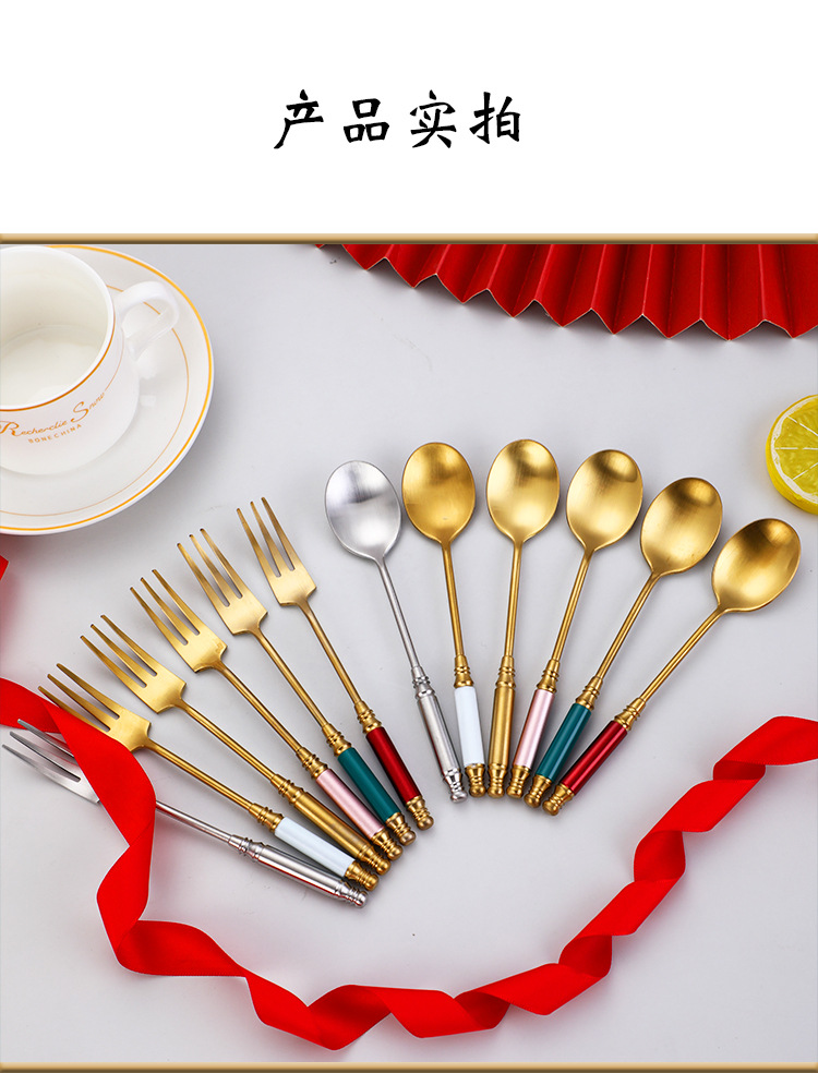 新款304不锈钢复古欧式马克杯勺 创意哑光拉丝甜品勺 调羹 搅拌勺详情12