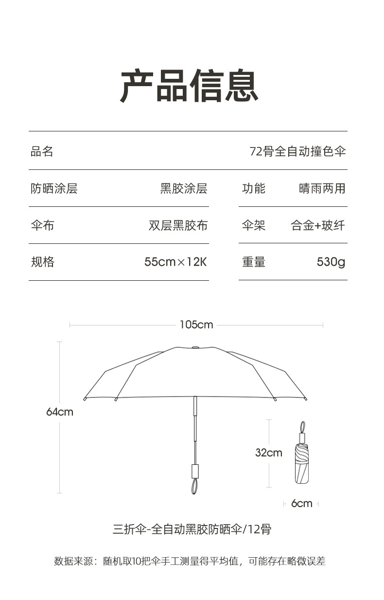 定制12骨三折全自动折叠伞男士商务雨伞简约素色伞加印logo广告伞详情34