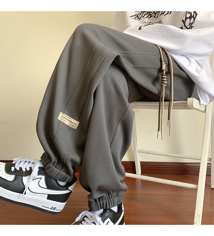 华夫格裤子男士2024秋季潮牌宽松九分束脚卫裤大码青年休闲运动裤详情46