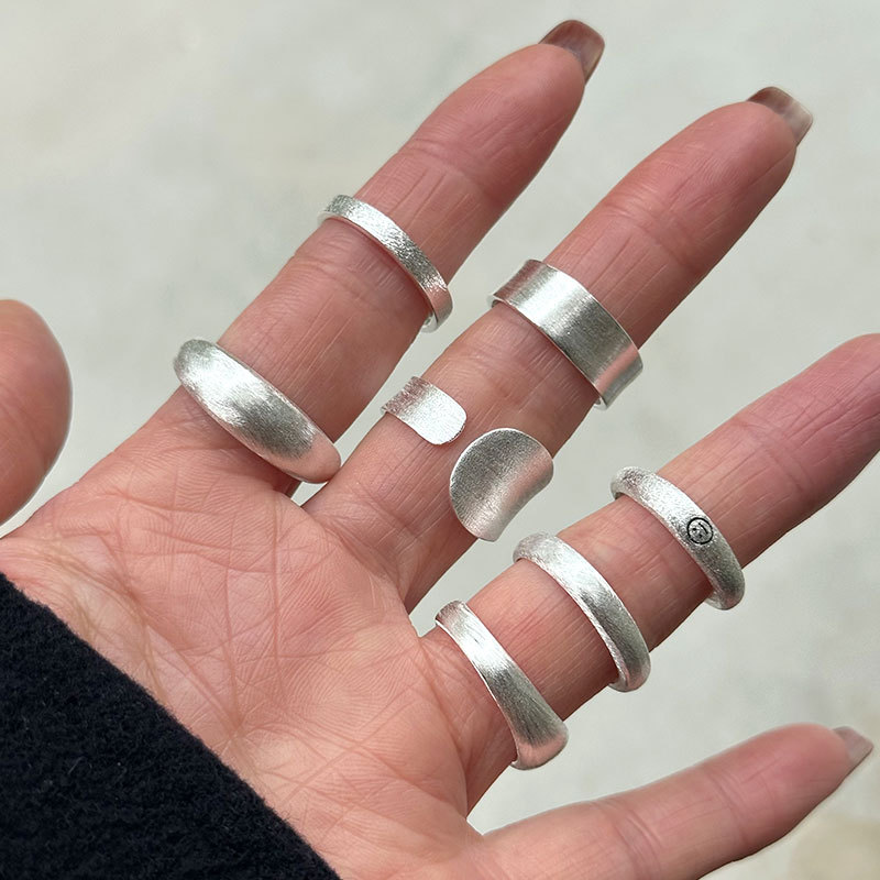 925 sterling silver ring with matte brushed finish, index finger ring opening design, bright silver versatile ring pic 1