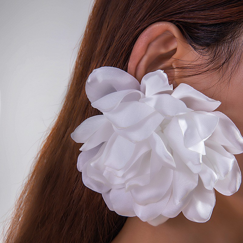 欧美跨境新款饰品 韩式蓬松大花朵耳环 高级绒布蕾丝多色耳饰套装详情40