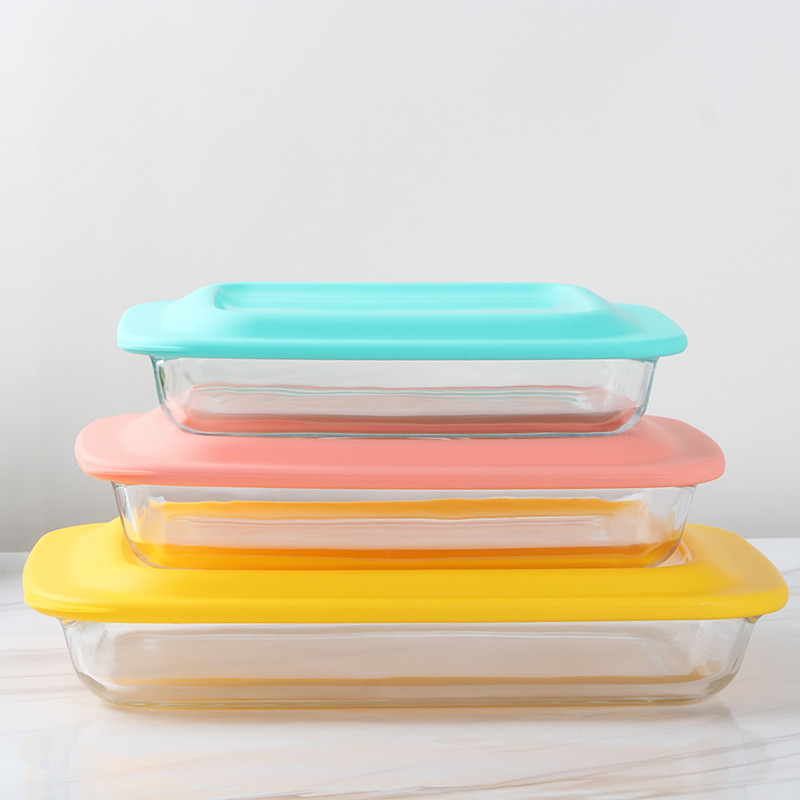 Wholesale of three-piece rectangular heat-resistant glass baking trays with LIDS for home kitchen steaming and roasting fish plates and tableware pic 5