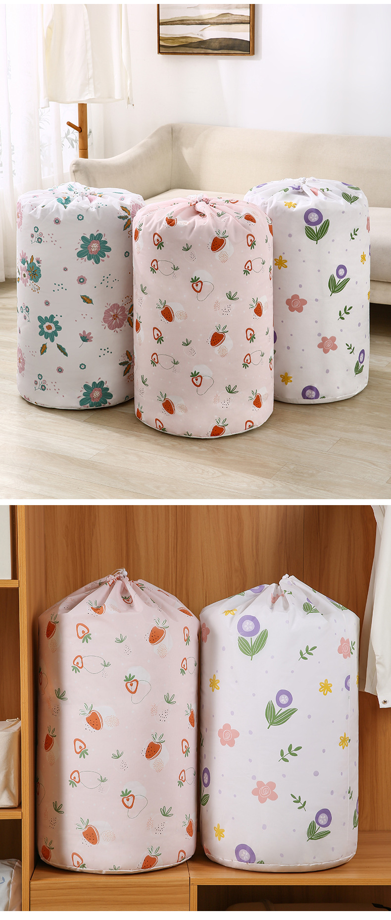 【 Chi Jia 】 Large-capacity round-bottom drawstring cotton quilt bag, multi-purpose storage bag for moving and organizing, dust-proof and moisture-proof pic 7