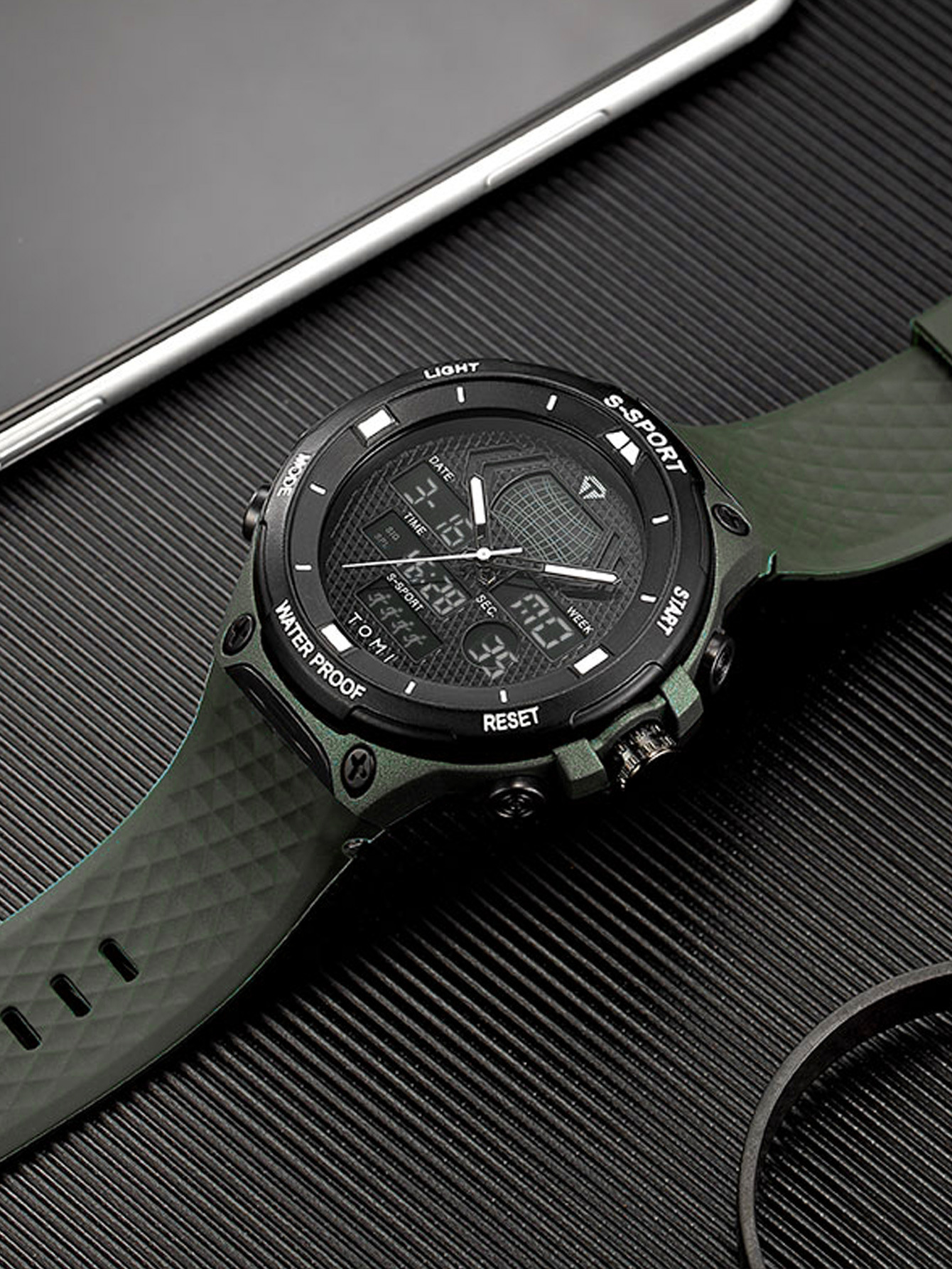 TOMI数字指针双显示创意休闲手表男士学生运动防水表高颜值石英表详情7