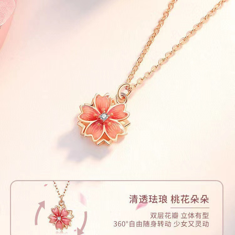 旋转桃花锆石项链女轻奢小众玫瑰彩金锁骨链送女友2023年新款批发详情4
