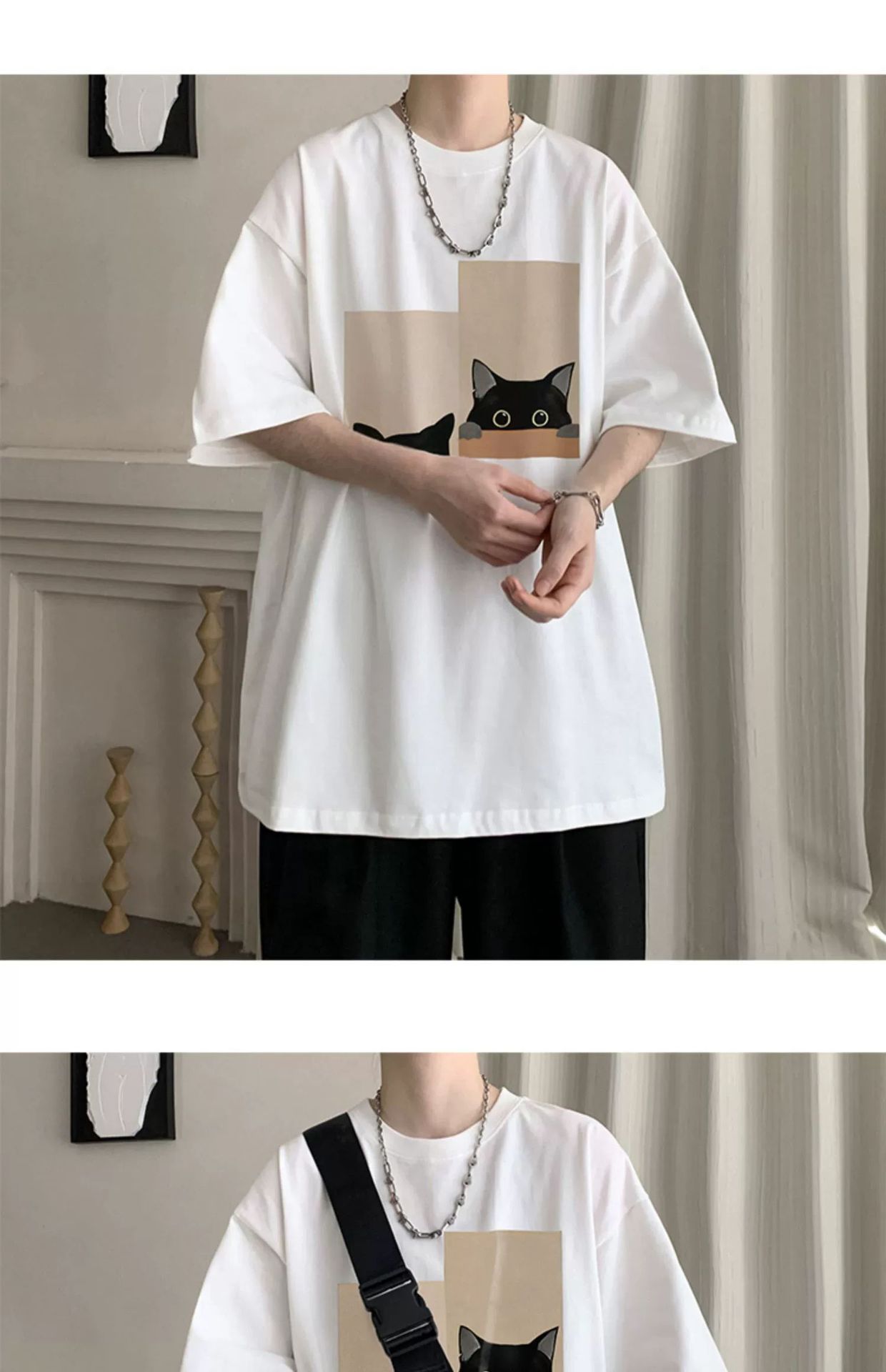 酒红色廓形短袖T恤男生夏季男士情侣衣服2024新款青少年宽松半袖详情4