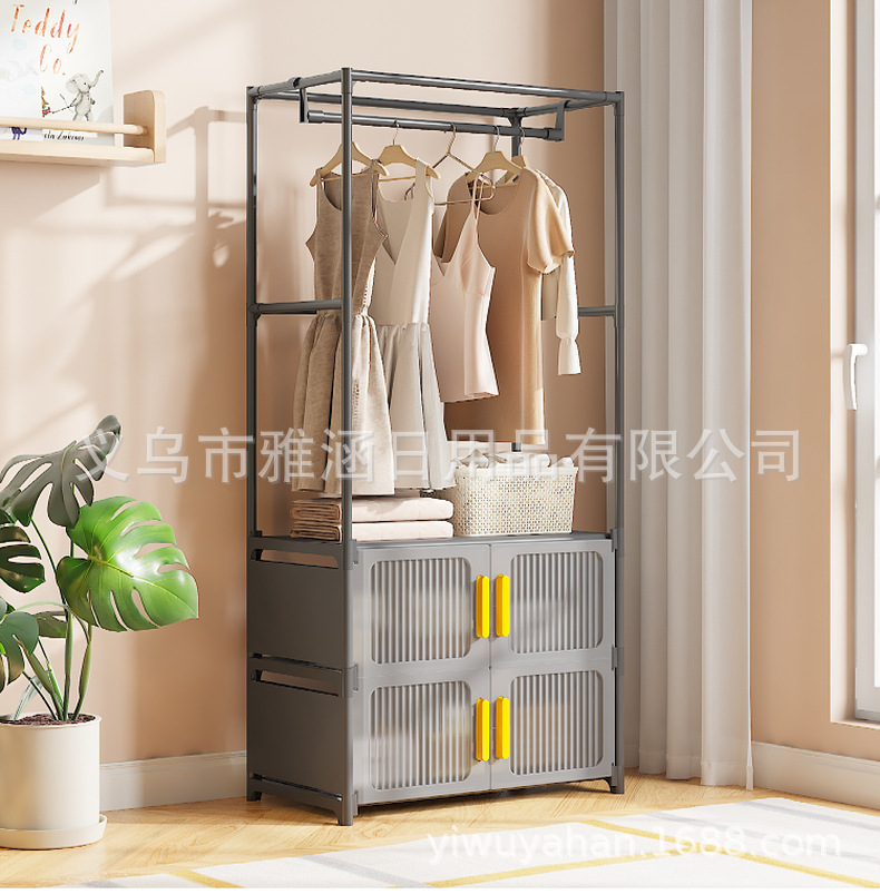 跨境多功能磁吸式双开门鞋柜防尘鞋架储物柜卧室置物挂衣架晾衣架详情15