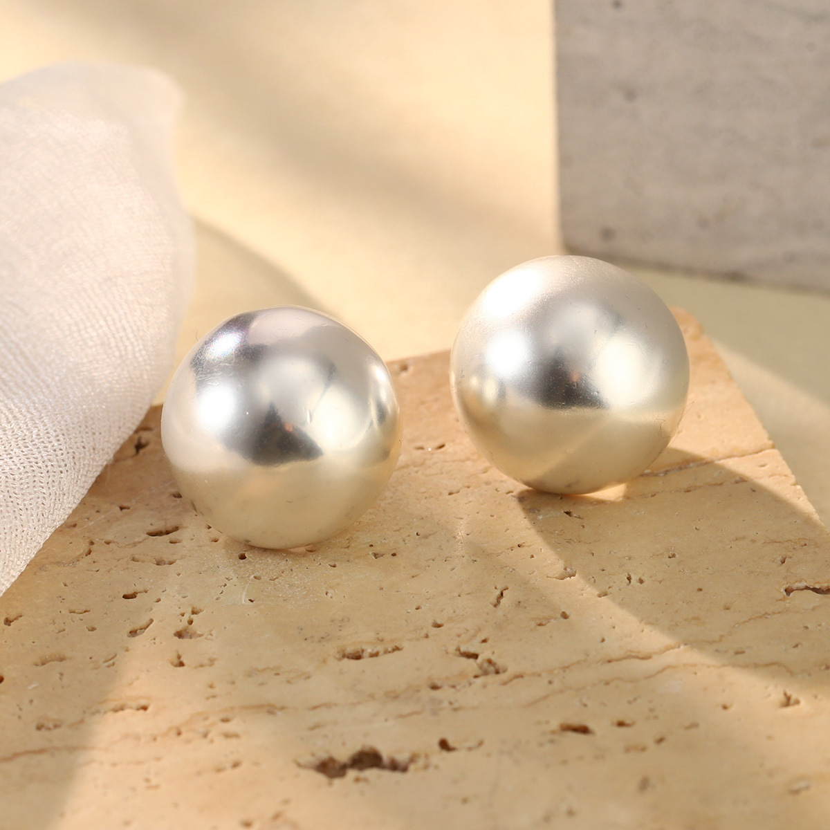 French geometric metal minimalist earrings with an irregular texture, white lava ring and enamel adjustable joints pic 19