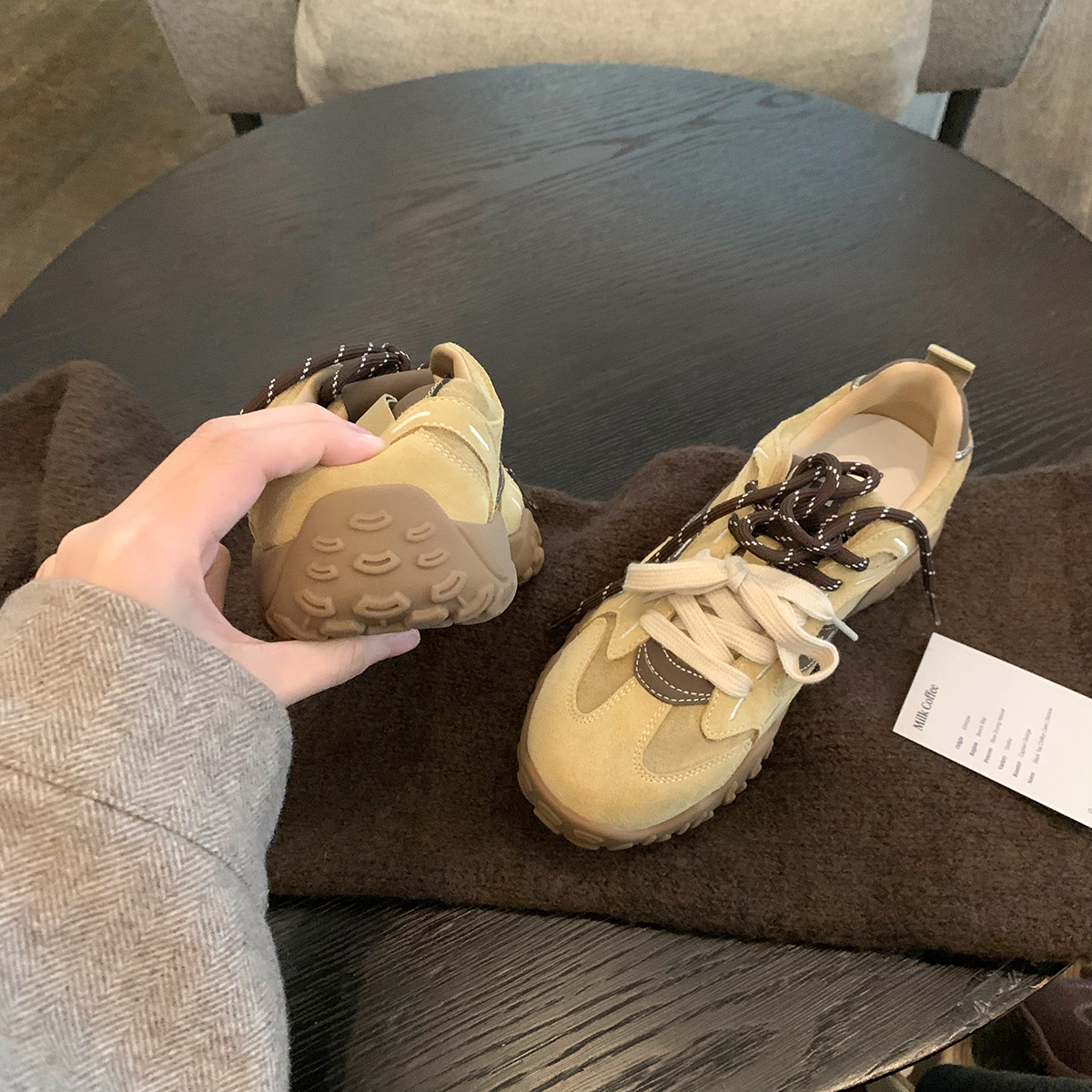 葡萄妈同款厚底增高真皮女板鞋2025秋冬新款阿甘运动休闲德训鞋女详情13