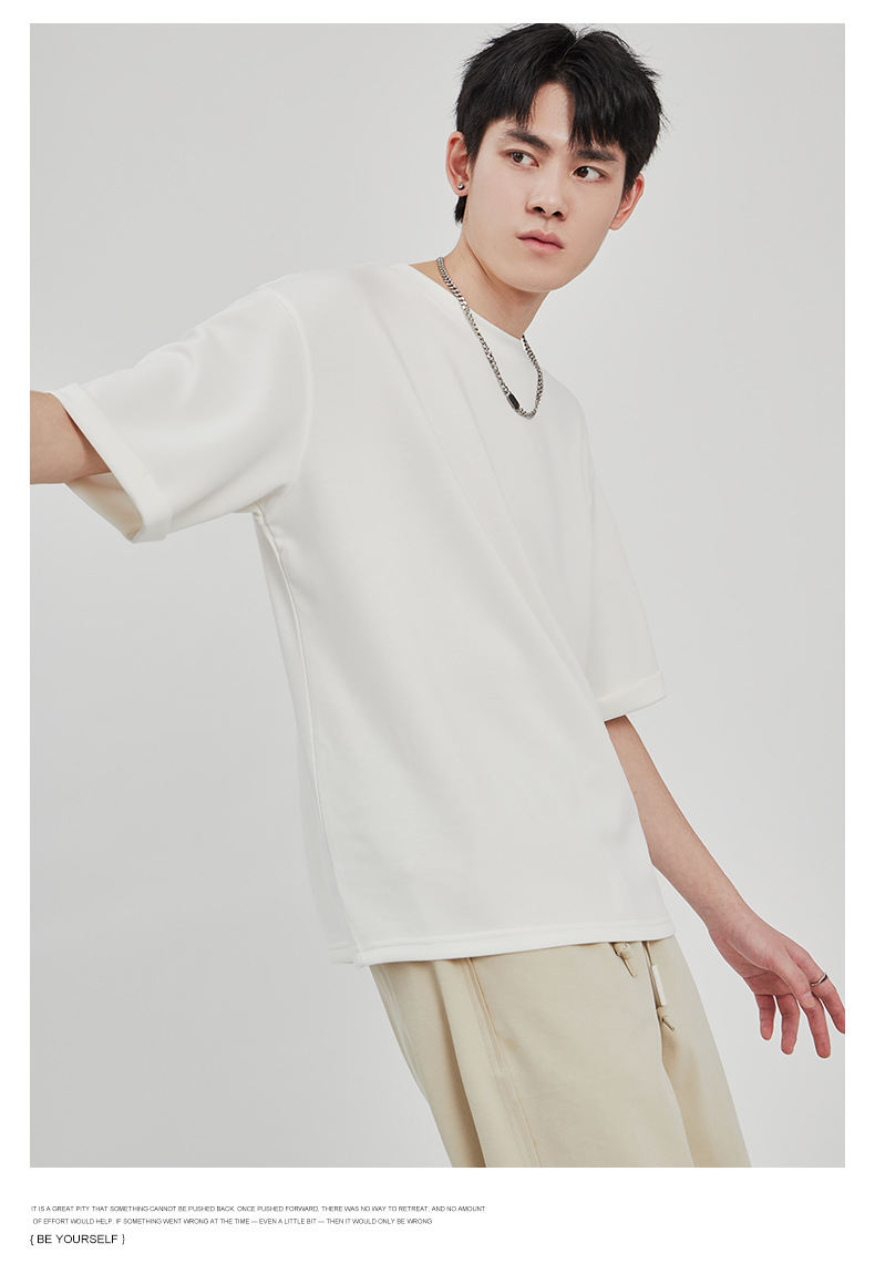 APO男装|潮流垂感针织T恤男士2025春夏新款纯色宽松休闲短袖上衣详情18