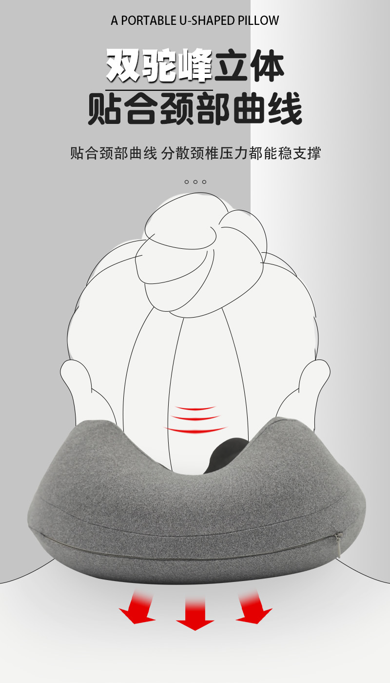 简约现代阳离子u型枕 康乐屋驼峰按压充气护颈枕 礼盒装旅行颈枕详情3