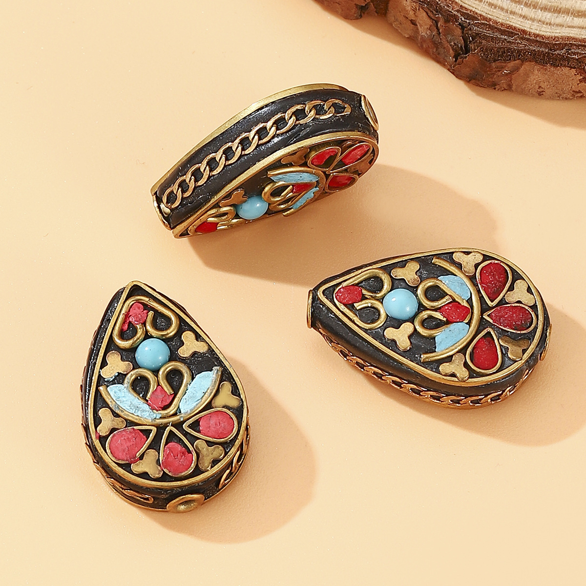 Tibetan-style Nepalese beads, loose beads, copper beads, back cloud inlay, retro ethnic style DIY jewelry accessories, spacer beads, bucket beads pic 29