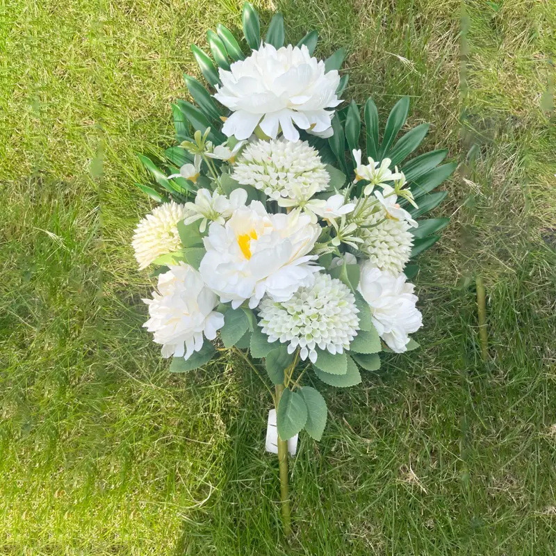 高端清明节冬至仿真假花礼堂跨境外贸批发白色葬礼人造仿真墓地花详情11