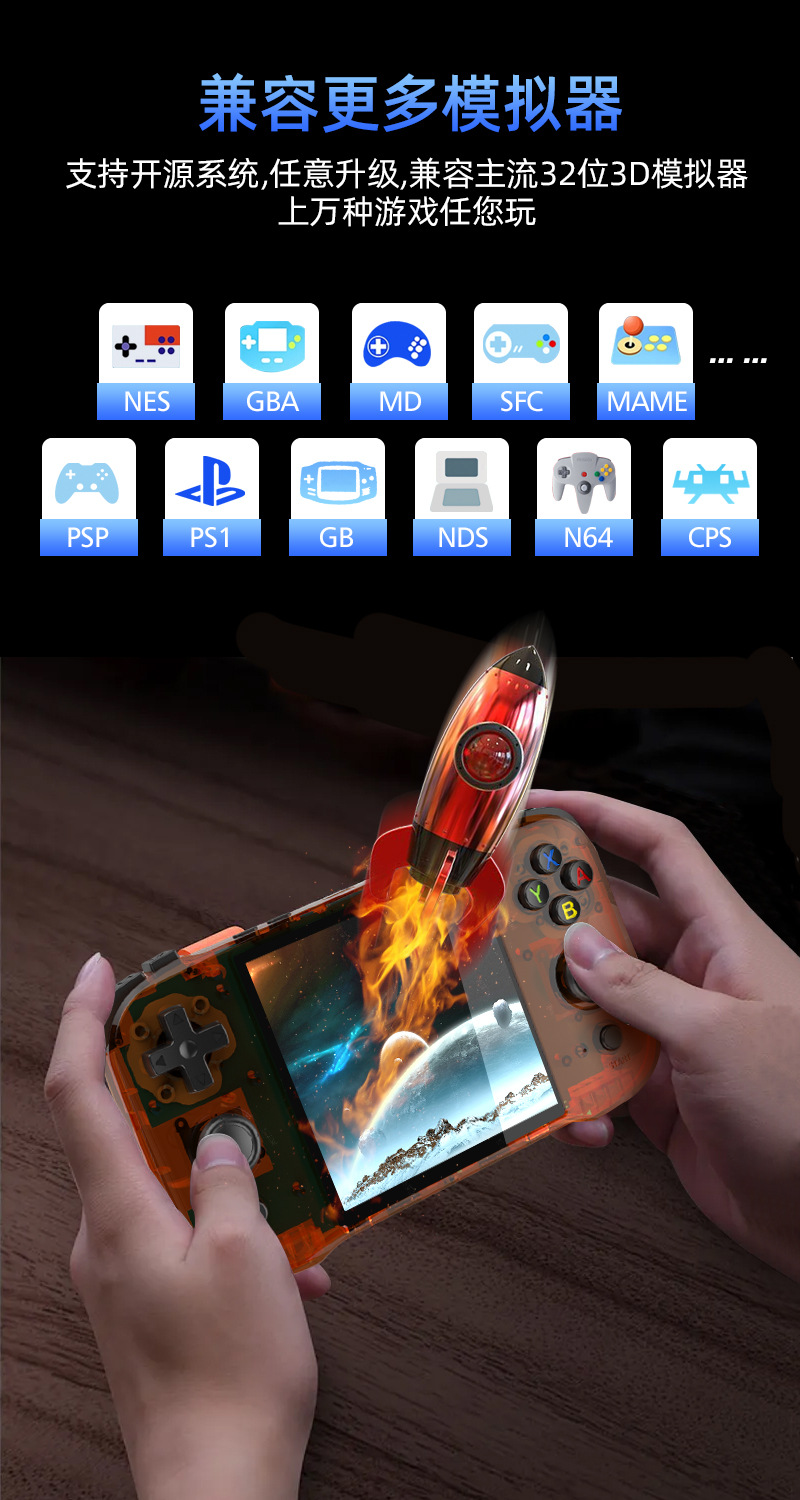 R46S开源4寸掌上游戏机Linux系统高清彩屏15000+游戏复古新款跨境详情4