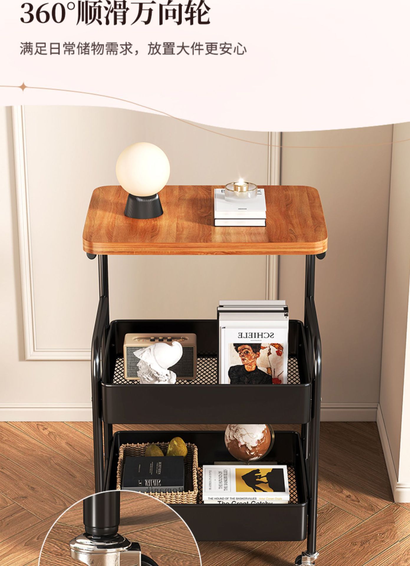 Chinese-style storage rack, movable trolley, book storage rack, home multi-layer schoolbag roller cabinet pic 16
