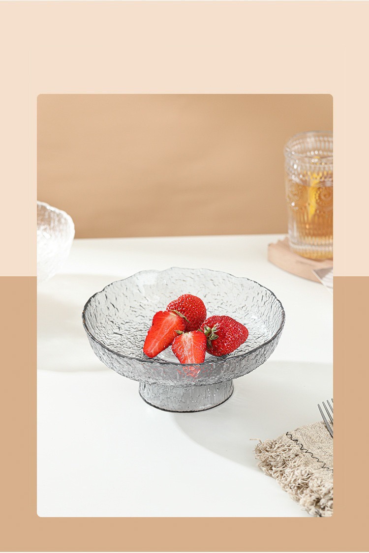 冰露高脚果盘水晶玻璃高颜值锤纹盘子高颜值餐盘水果盘点心盘摆件详情23