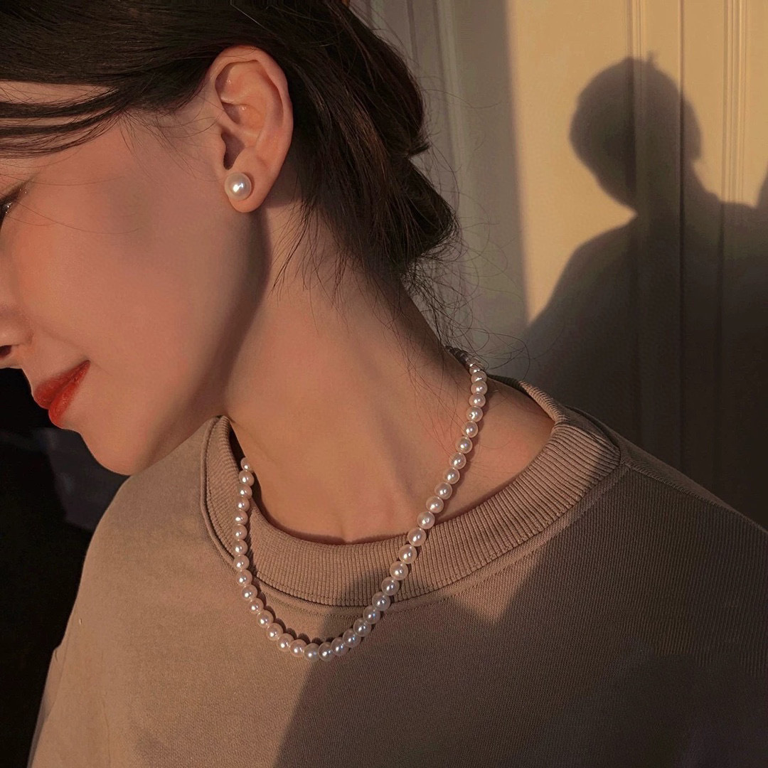 大直径天然淡水珍珠耳钉2024新爆款素钉百搭系列