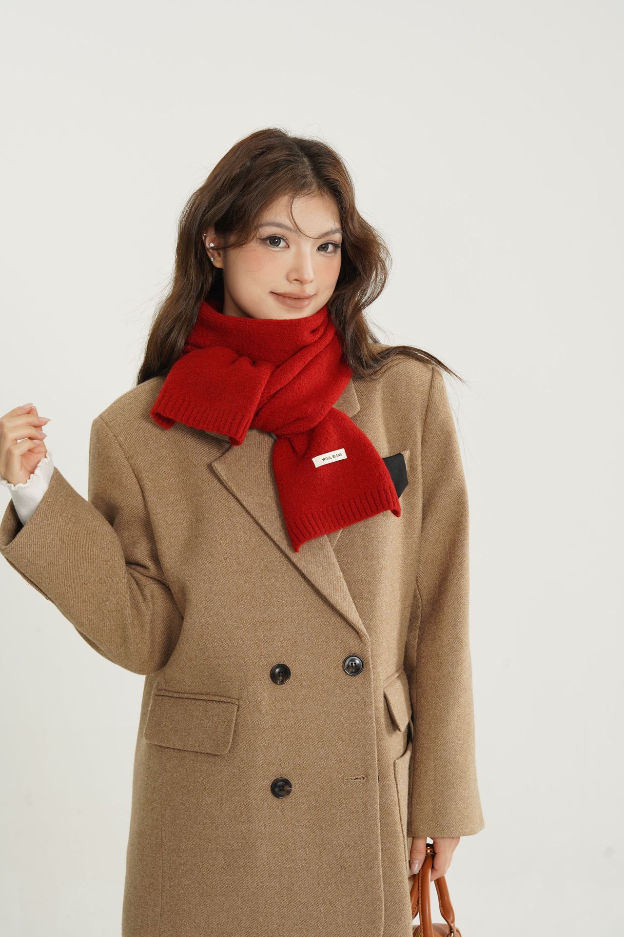 Solid-color wool blend scarf for women, autumn and winter, knitted woolen, warm, Korean-style, versatile, fashionable, fresh and sweet neck pic 10