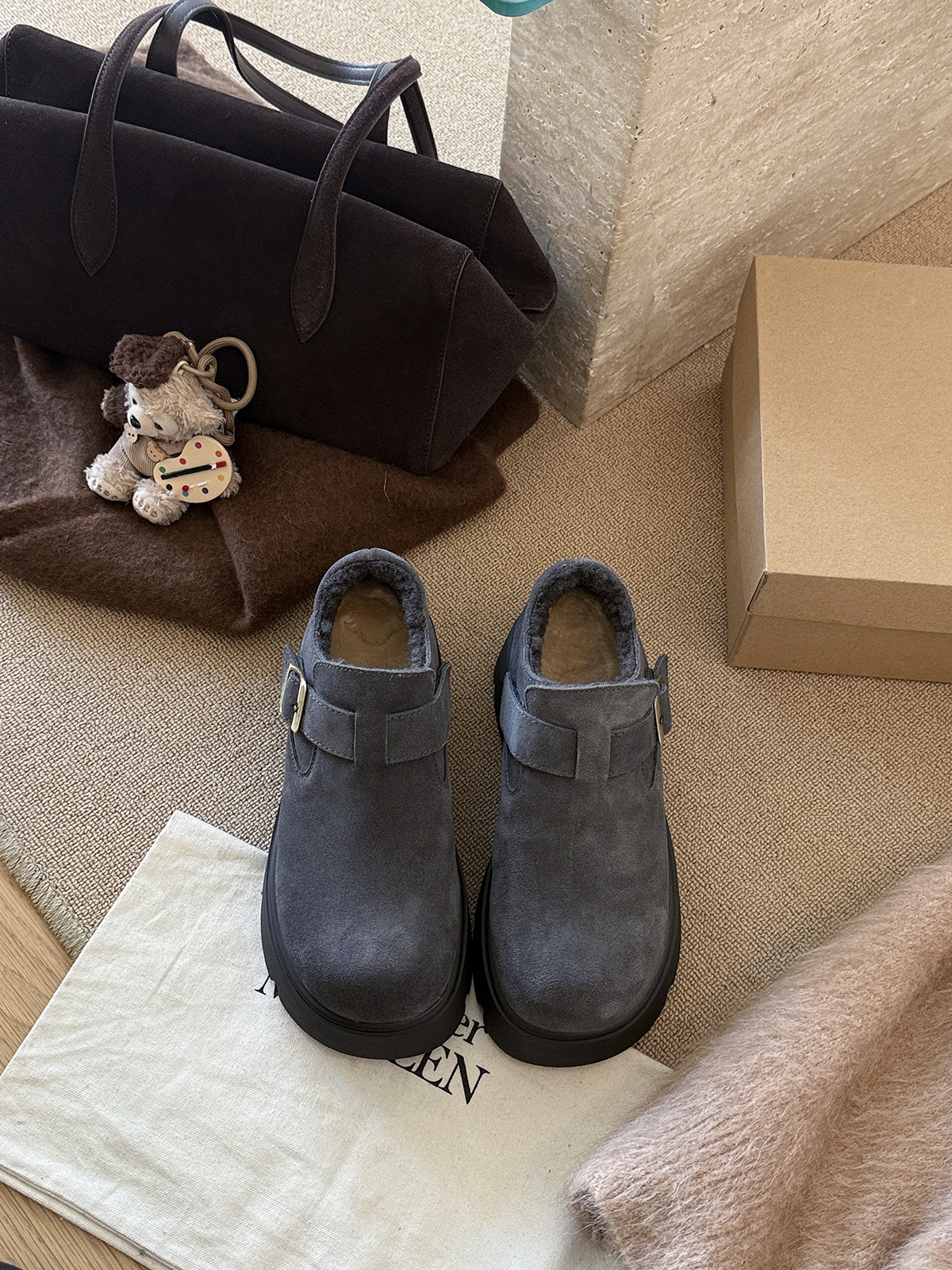 MARCO&JOYCE厚底增高勃肯鞋女冬季新款加绒松糕一脚蹬乐福鞋单鞋详情21