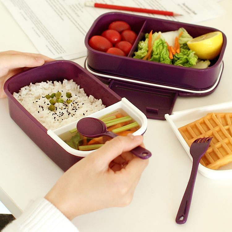 简约日式双层便当盒时尚上班族分格饭盒塑料可微波炉午餐盒水果盒详情5