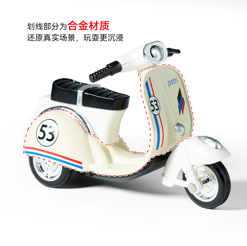 Wholesale of cross-border Q-version alloy rebound little sheep model car ornaments, toys, cute motorcycle keychains and pendants pic 6