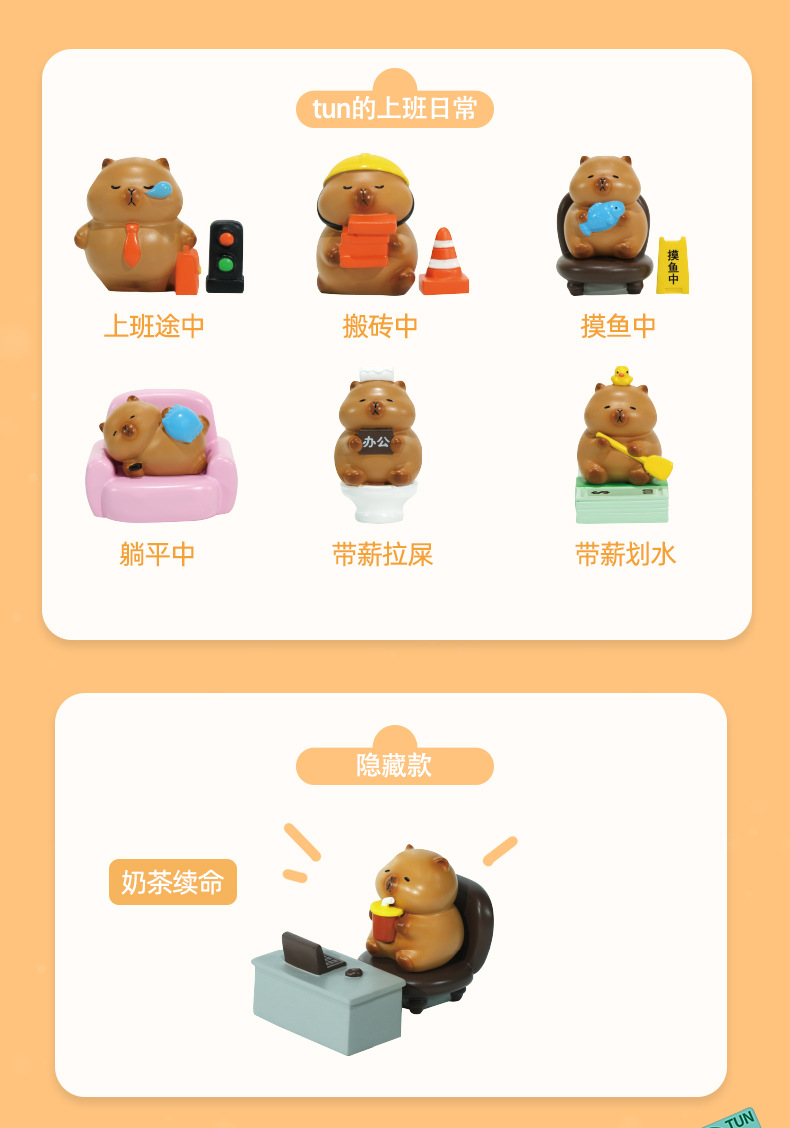 新款打工豚盲盒可爱卡皮巴拉打工人办公室桌面摆件潮流创意礼物详情2
