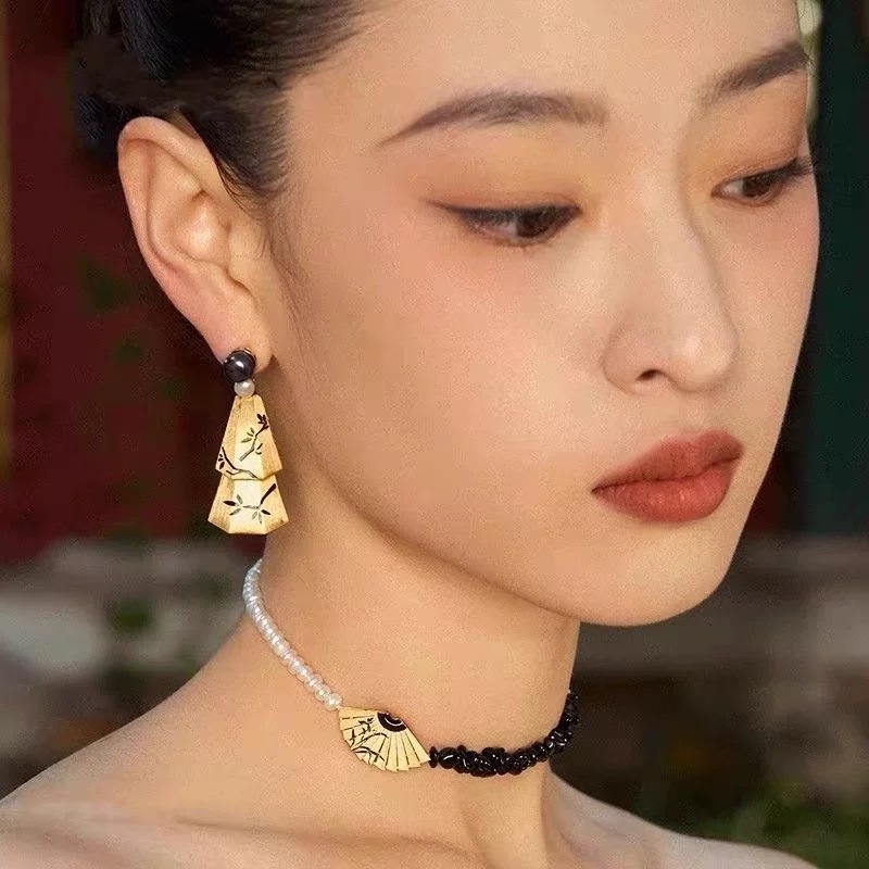 新中式折枝风铃耳环女小众设计二十四节宫廷风高级感气质耳钉耳饰详情1