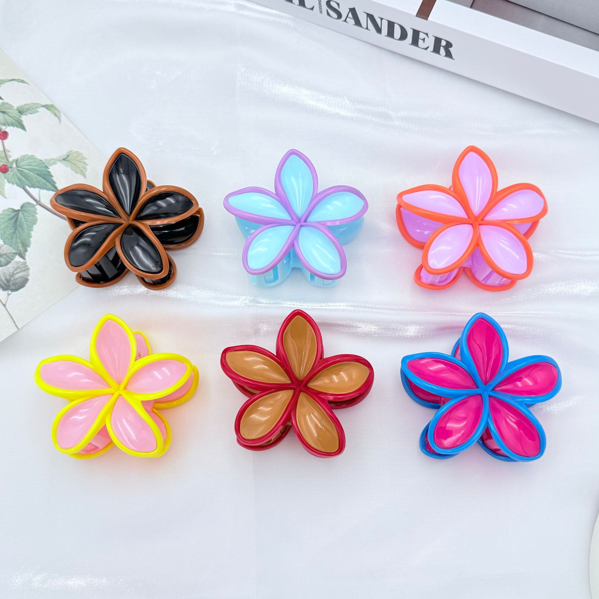 韩版爆款ins拼接花朵抓夹质感高级温柔半扎百搭发饰女鲨鱼夹详情3