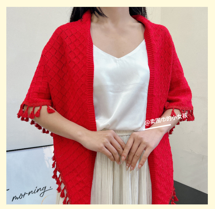 国潮旗袍披肩女外搭百搭中国风春秋新款针织外套搭配长袖三角开衫披肩详情10