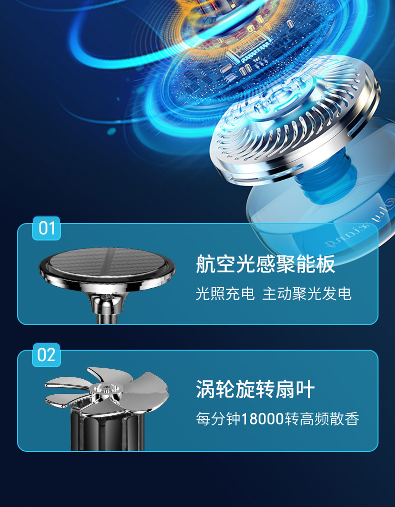 The new solar-powered rotating aromatherapy essential oil car perfume holder from Qihang is a high-end and long-lasting fragrance pic 7