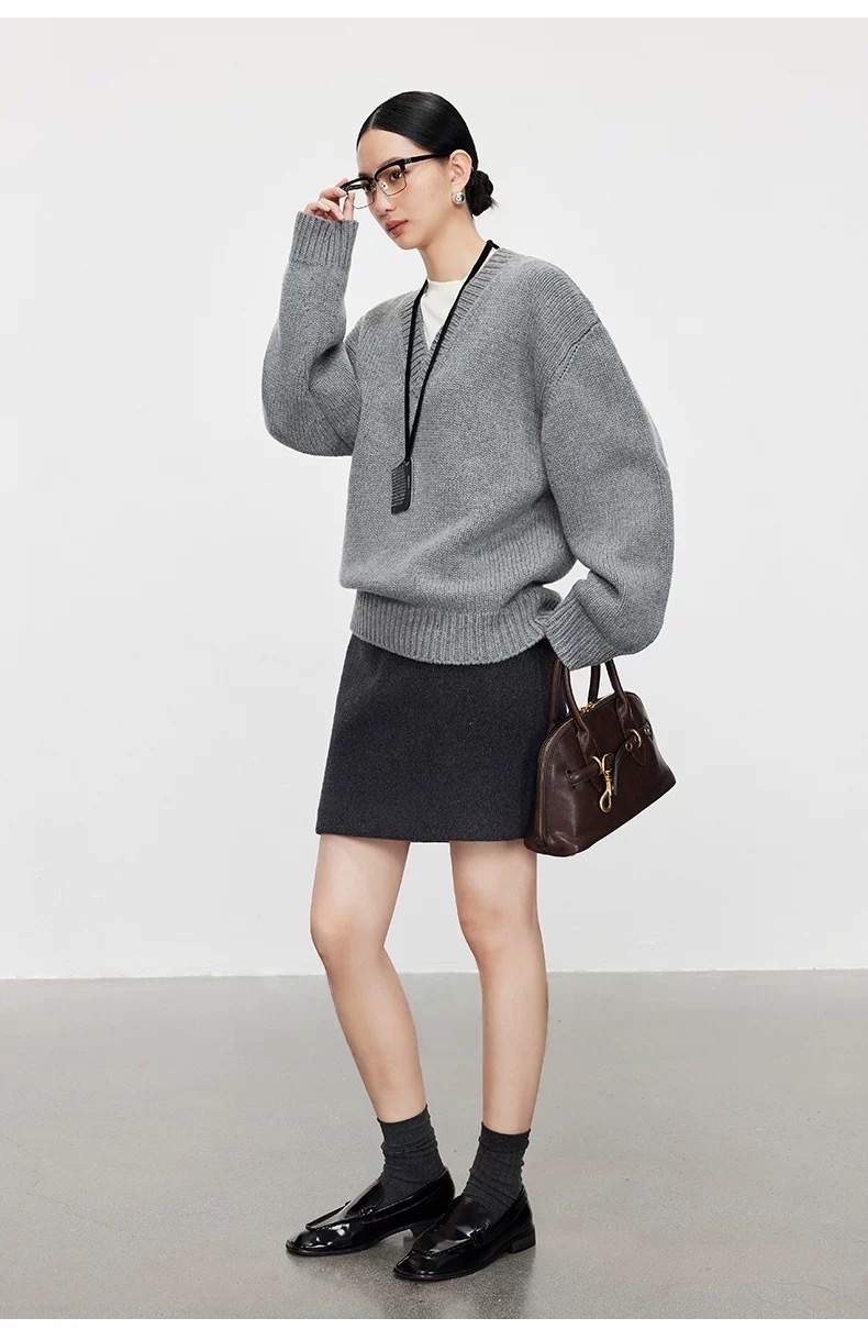 Four Beauties Slimming 100% short plush woolen A-line short skirt for women 25 winter New minimalist half skirt 9442 pic 19