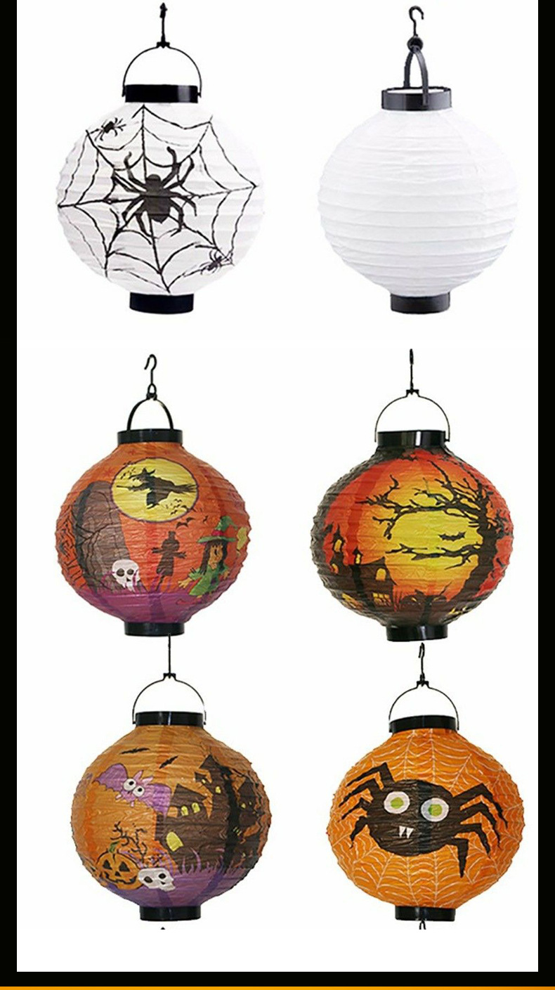 外贸新款万圣节纸灯笼南瓜发光 led电池盒折叠装饰纸灯笼批发详情12