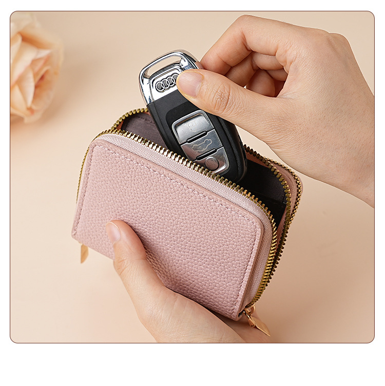 时尚经典荔枝纹零钱包短款风琴包双拉链收纳多卡位卡包手拿包钱夹详情7