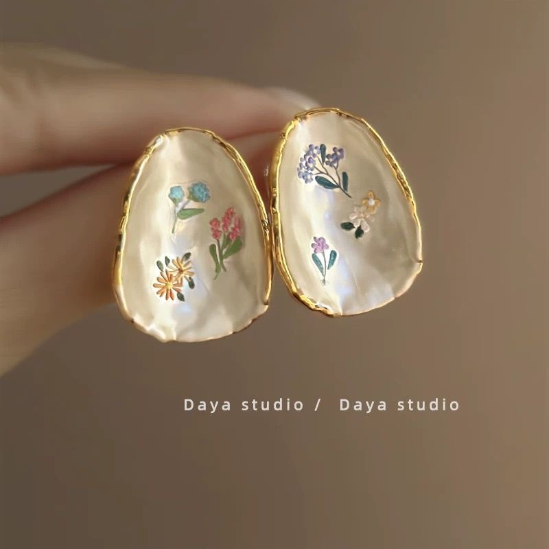 浮雕雾霾蓝法式复古滴釉玫瑰花朵锆石耳环女轻奢高级感小众气质详情2